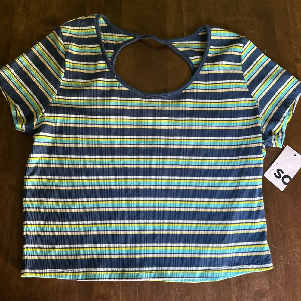 New Striped‎ Crop Top Juniors XXL Blue Yellow Y2K 00s Style 💙💛💚